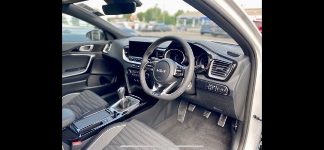 Driver-side dashboard view of training car
